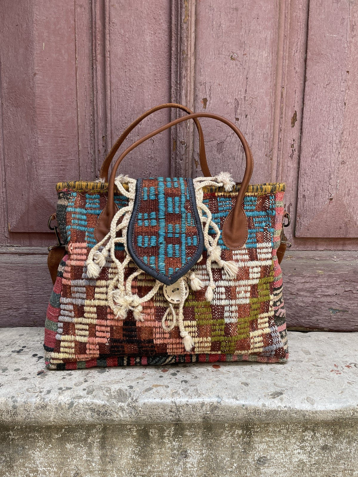 Bohem Laptop Turkuaz Kahve Omuz Çantası