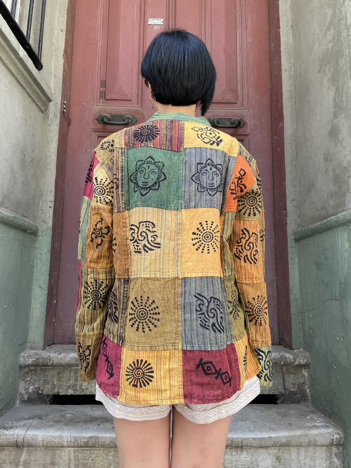 Nepal Patchwork Kahve Turuncu Gömlek