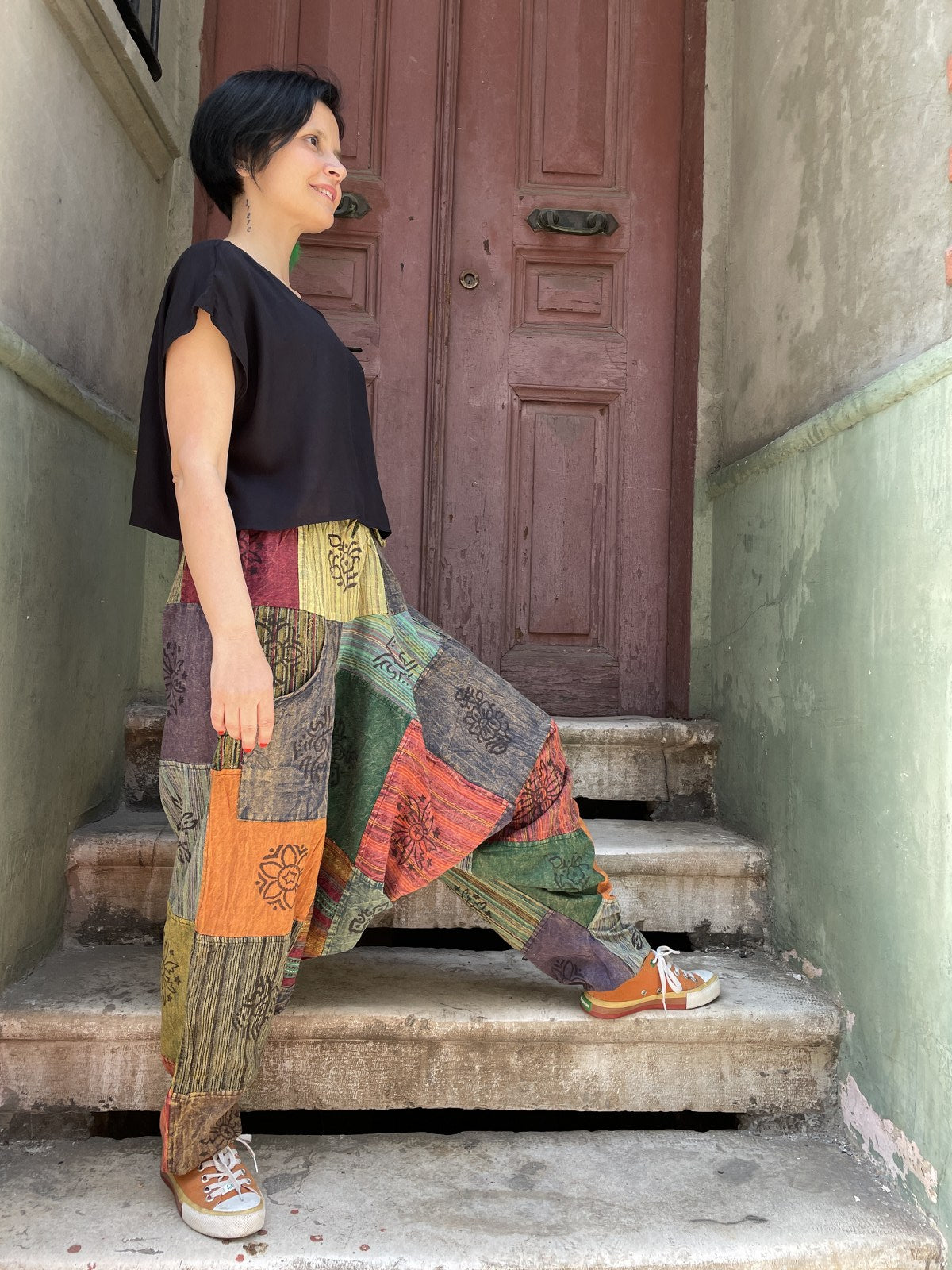 Unisex Nepal Antresit Dalga Patchwork Festival Şalvar Pantolon