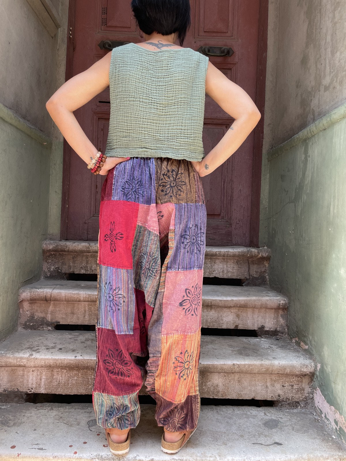Unisex Nepal Patchwork Mavi Gri Şalvar Pantolon
