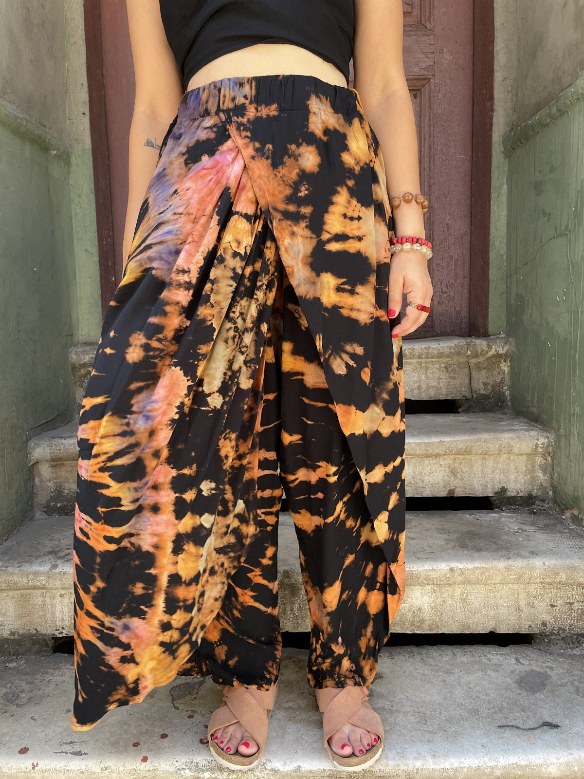 Batik Boyama Siyah Mor Kadın Pantolon