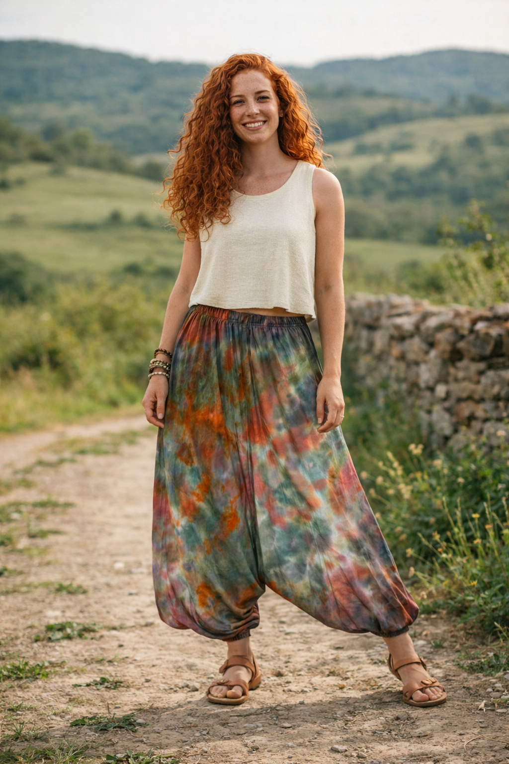 Kaia | Batik Desenli %100 Pamuk Kadın Bohem Şalvar Pantolon