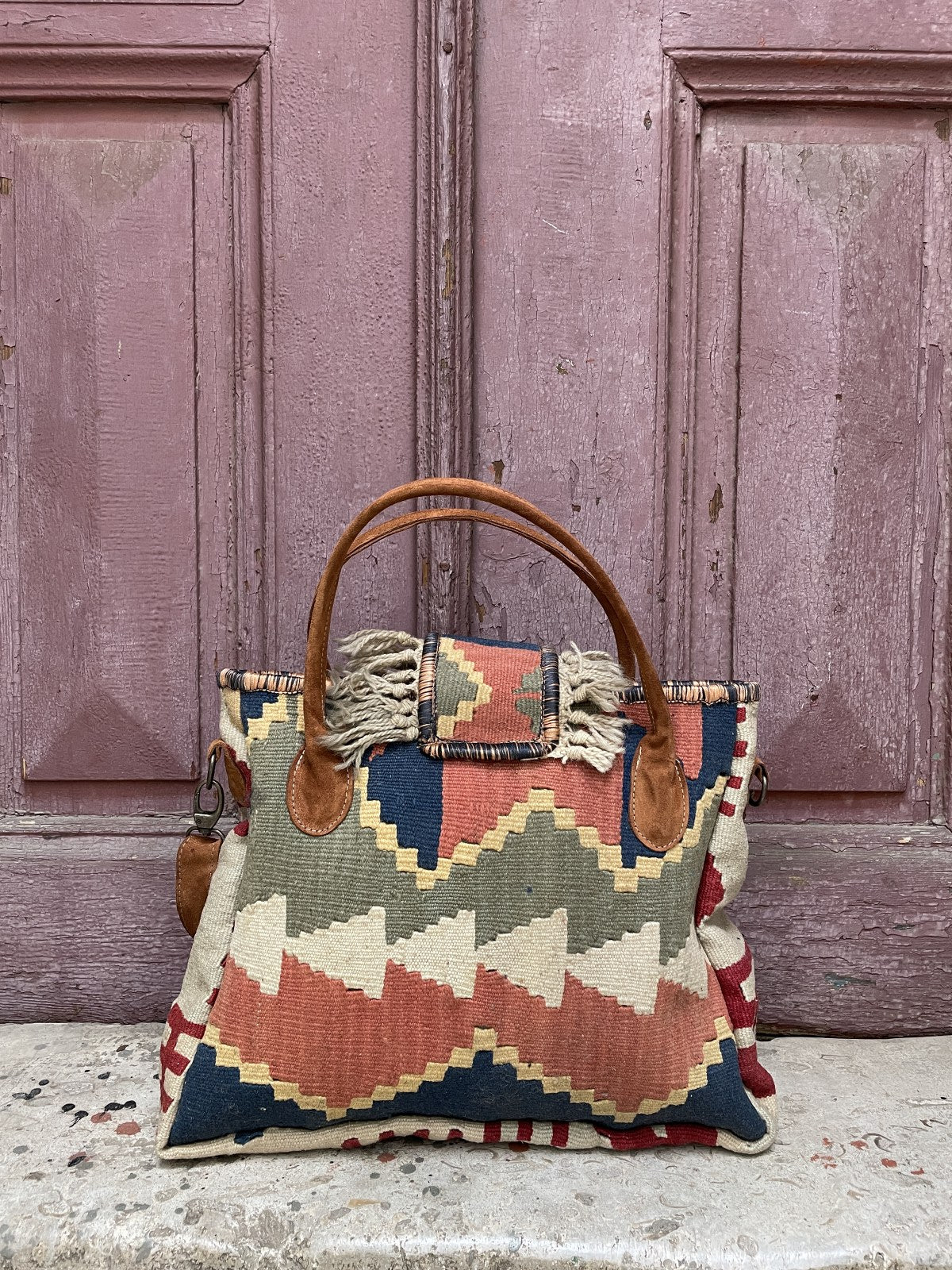 Bohem Laptop Kilim Bej Haki Omuz Çantası