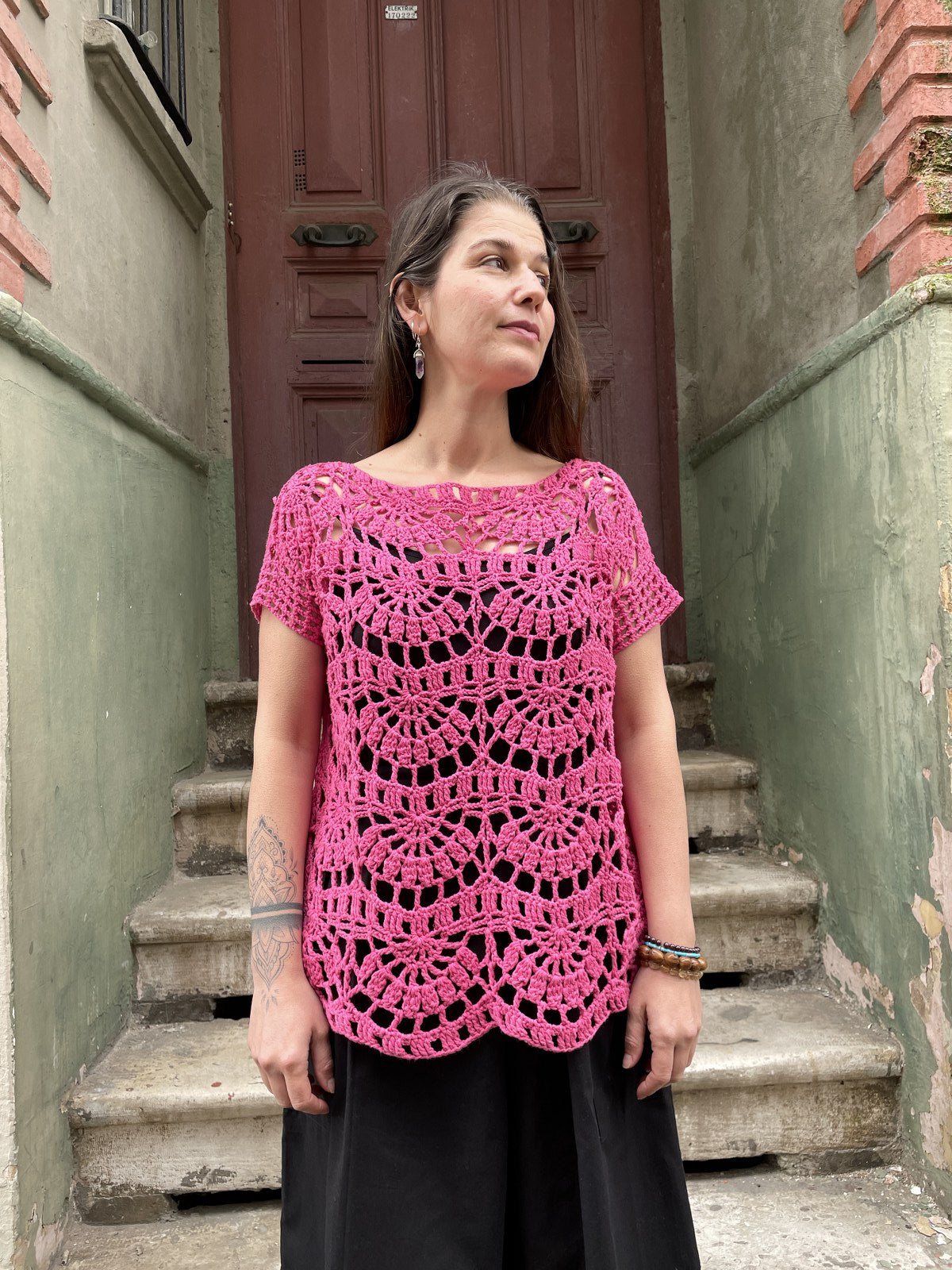 Bohem El Örgüsü Pembe Bluz