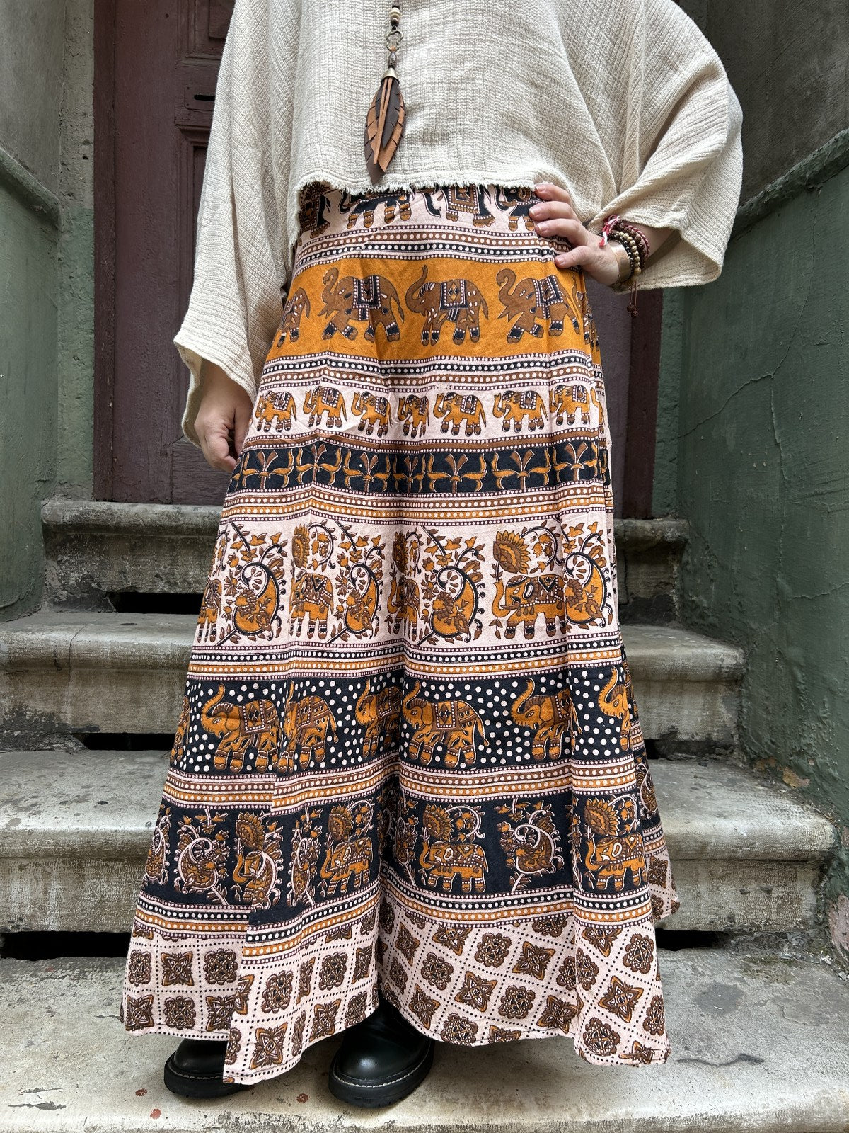 Bohem Bol Fil Desenli Etek