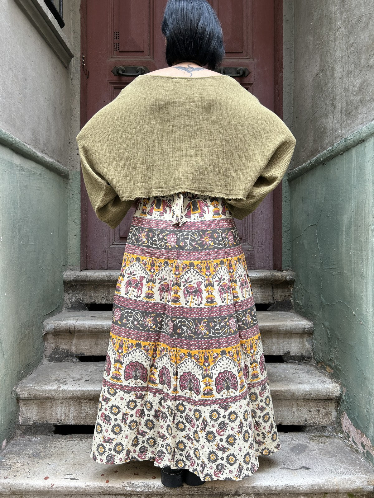 Bohem Bol Haki Hayvan Desenli Etek