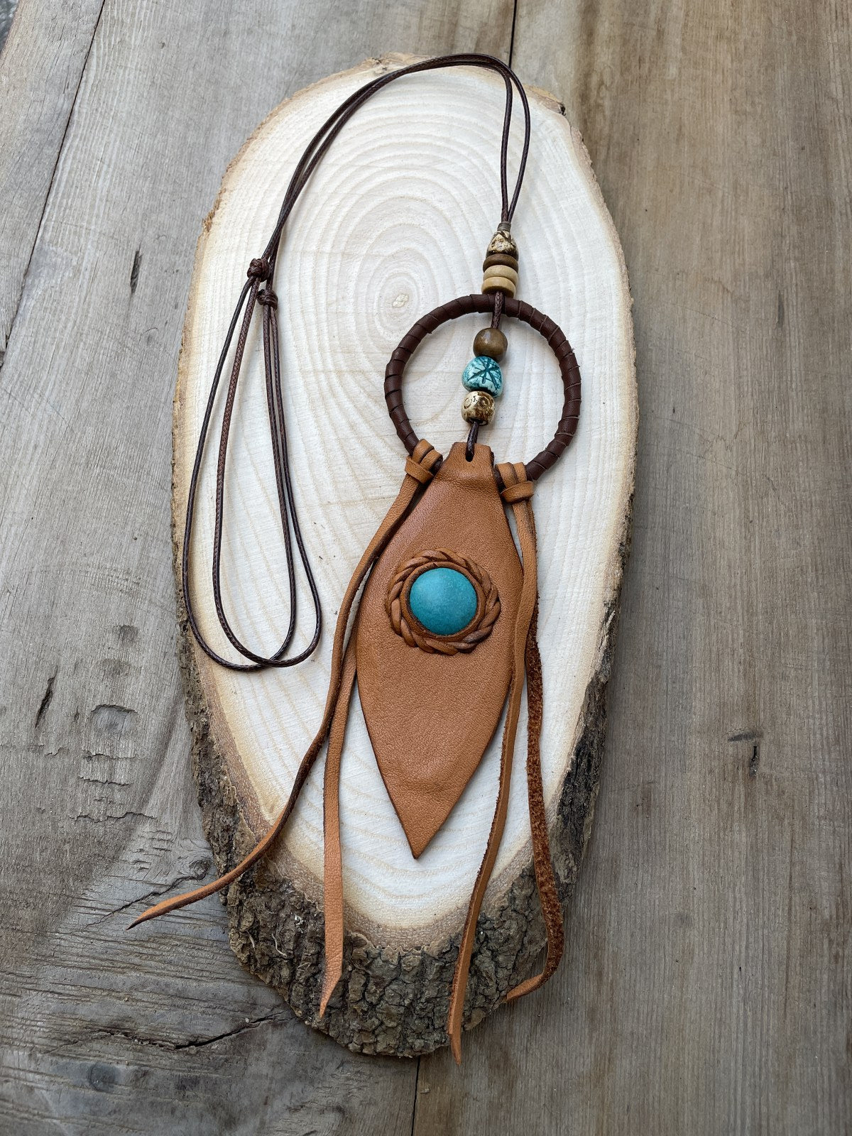 Bohem Tasarım Porunn Doğal Taş Deri Kolye