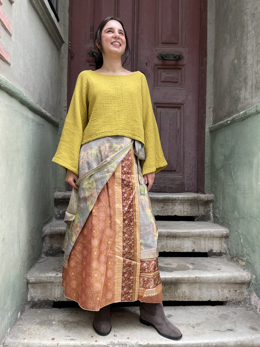 Bohem_Sari_Bej_Kahve_Yesil_cift_Tarafli_Baglamali_ipek_Etek