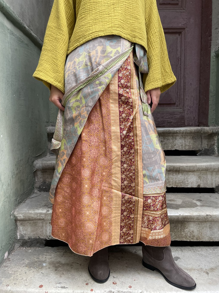 Bohem_Sari_Bej_Kahve_Yesil_cift_Tarafli_Baglamali_ipek_Etek