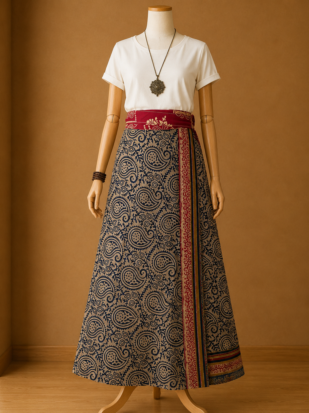 Çift Taraflı Bağlamalı İpek Etek Sarong – Bordo Siyah Paisley