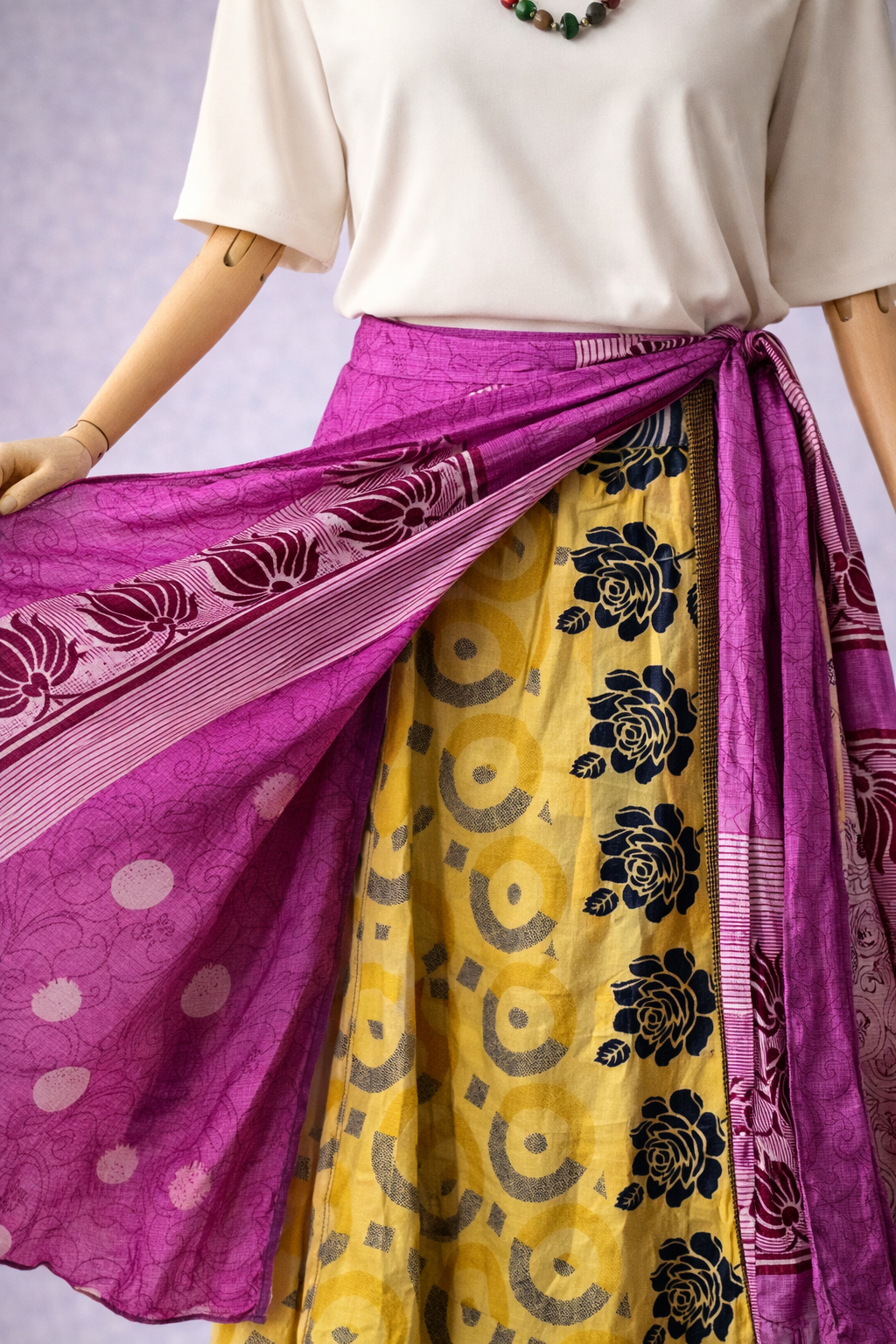 Çift Taraflı Bağlamalı İpek Etek – Pembe Lotus (Nepal)