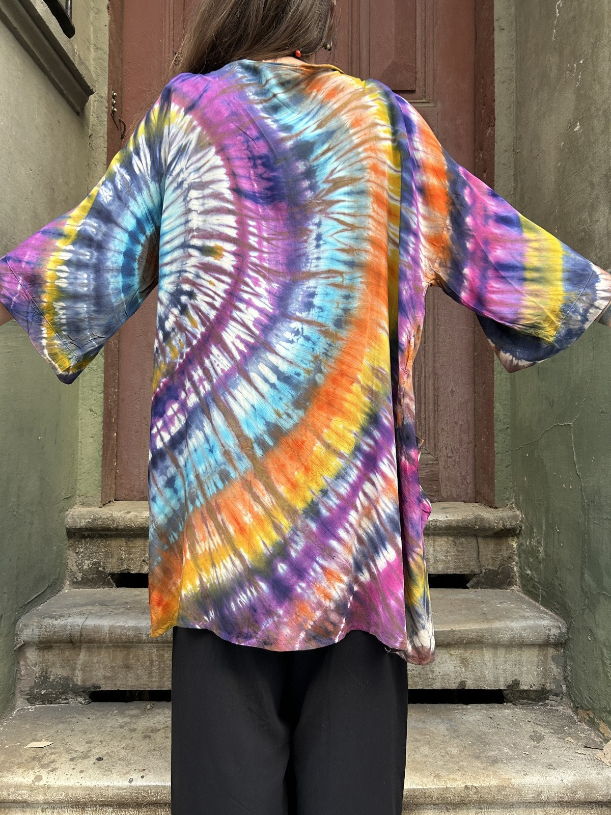 Unisex bohem batik kimono, %100 pamuk batik kumaştan el yapımı, standart beden, rahat ve şık bohem tarzda kimono.