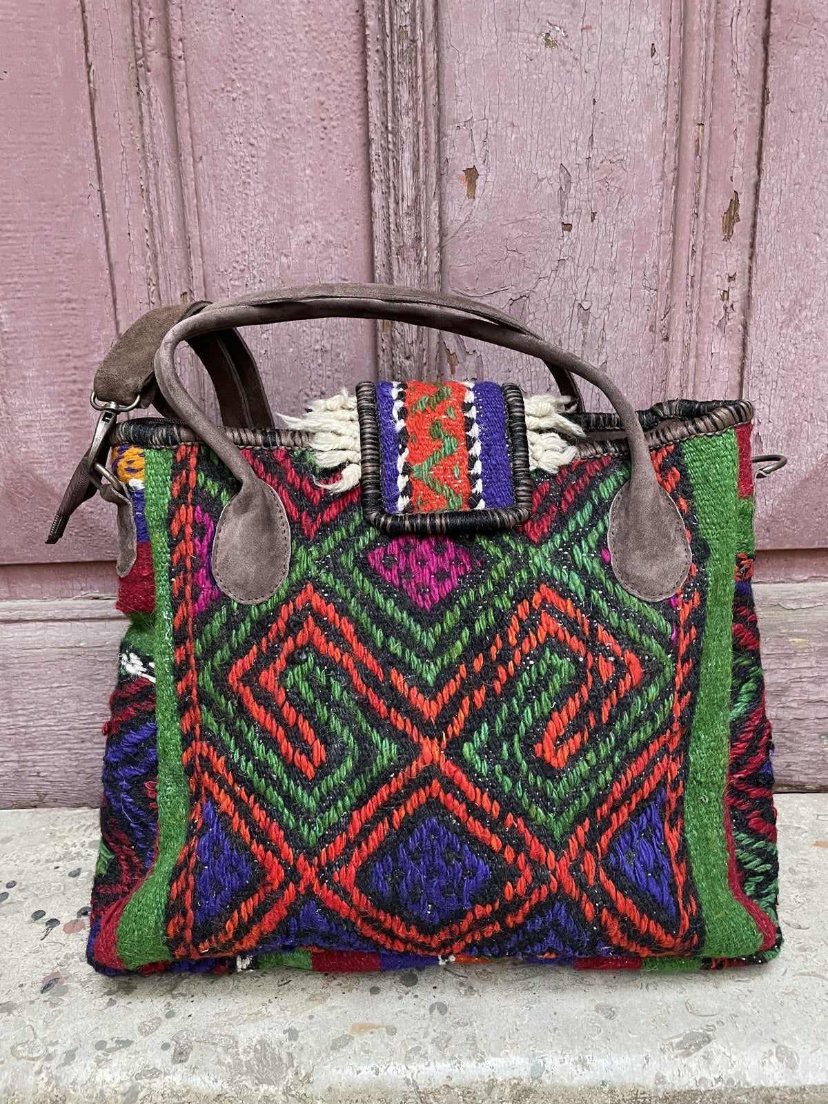 Bohem Mor Yeşil Laptop Kilim Omuz Çantası