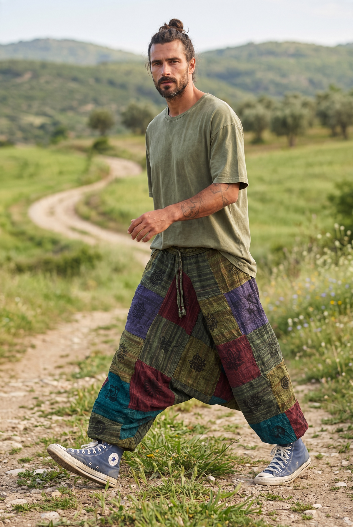 Terra Patchwork Erkek Haki Şalvar Pantalon - Büyük Beden Uyumlu
