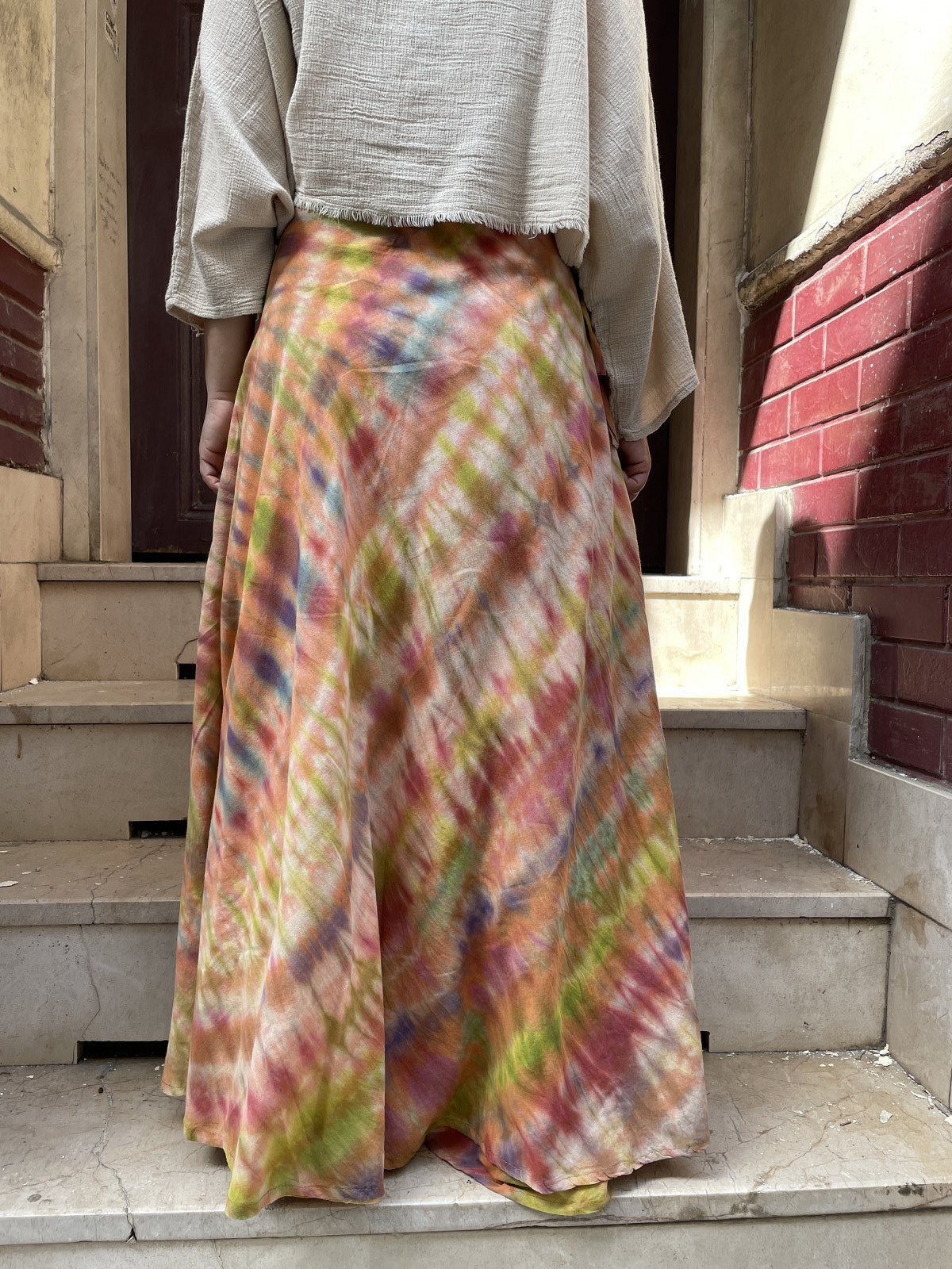 Bohem Tasarım Sarı Batik Bağlamalı Etek