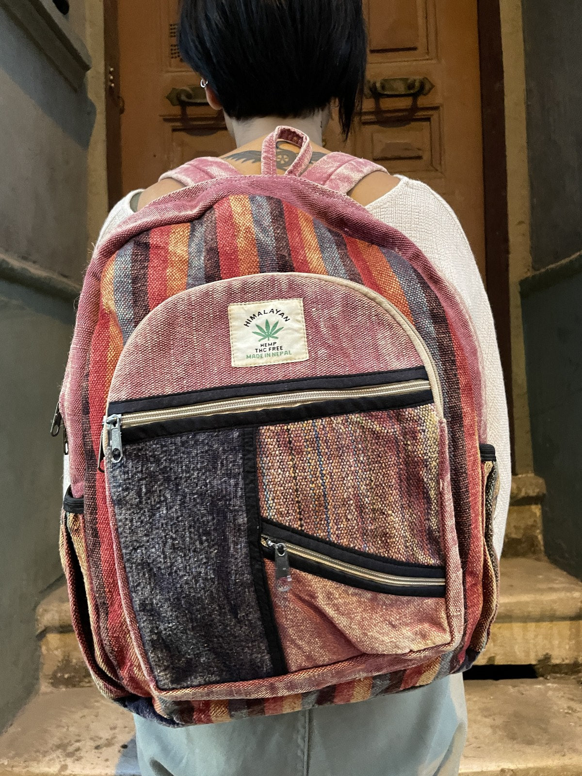 Himalayan Bordo Siyah Taşlanmış Pure Hemp Sırt Çantası