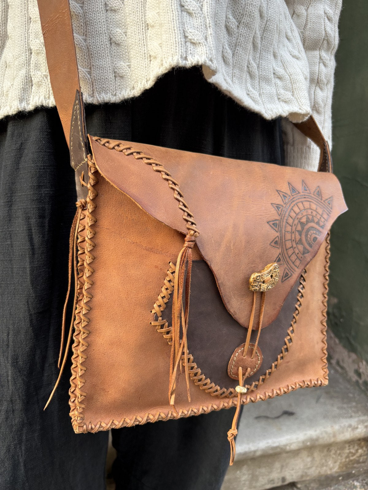 Bohemian Handmade Genuine Leather Dreamcatcher Phone Bag