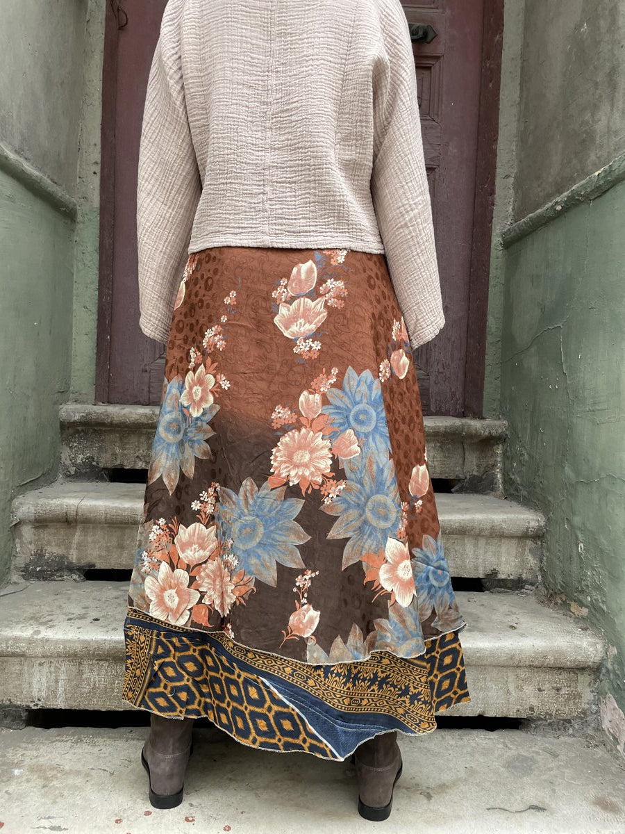 Nepal İpek Çift Taraflı Bağlamalı Etek – Sarı Desenli