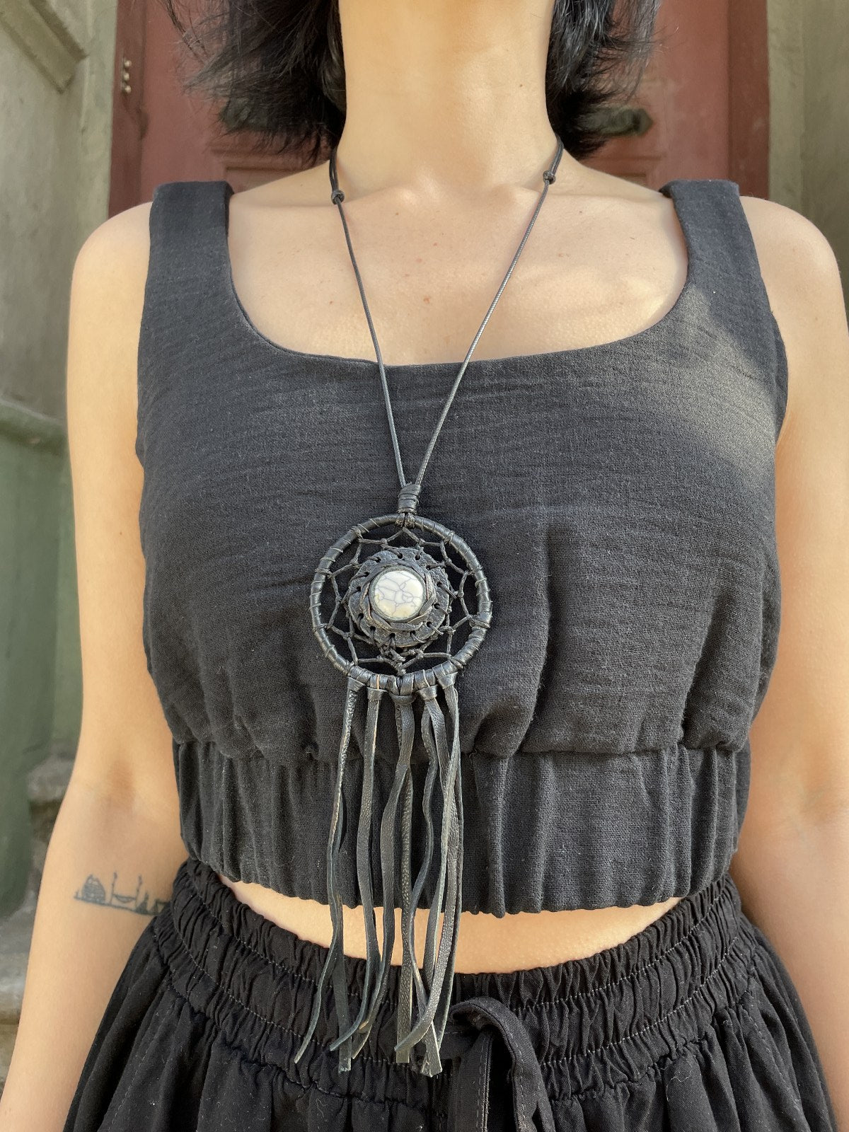 Bohem Festival Tasarım Deri Doğal Taş Kolye