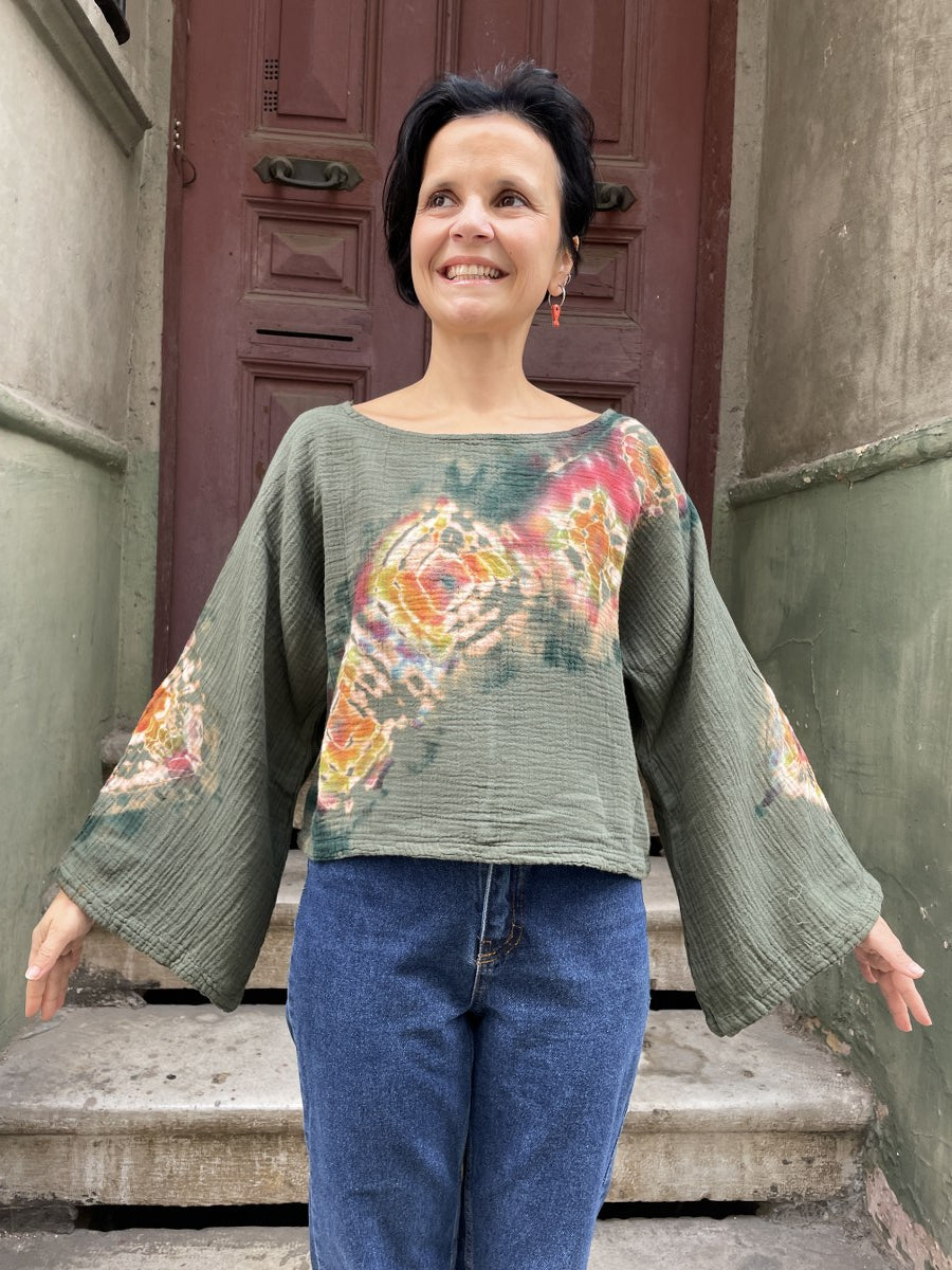 Batik Müslin Bluz – “Gaia” | El Boyaması,  Bohem Tasarım