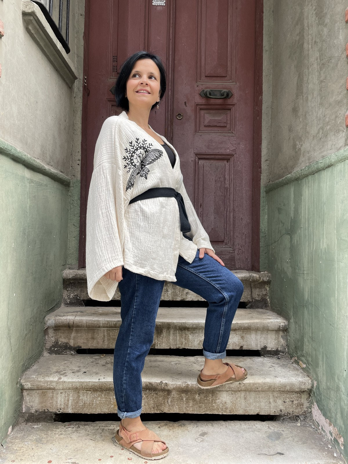 Anka Kuşu Bohem Kadın Yoga Doğal Kumaş Kimono