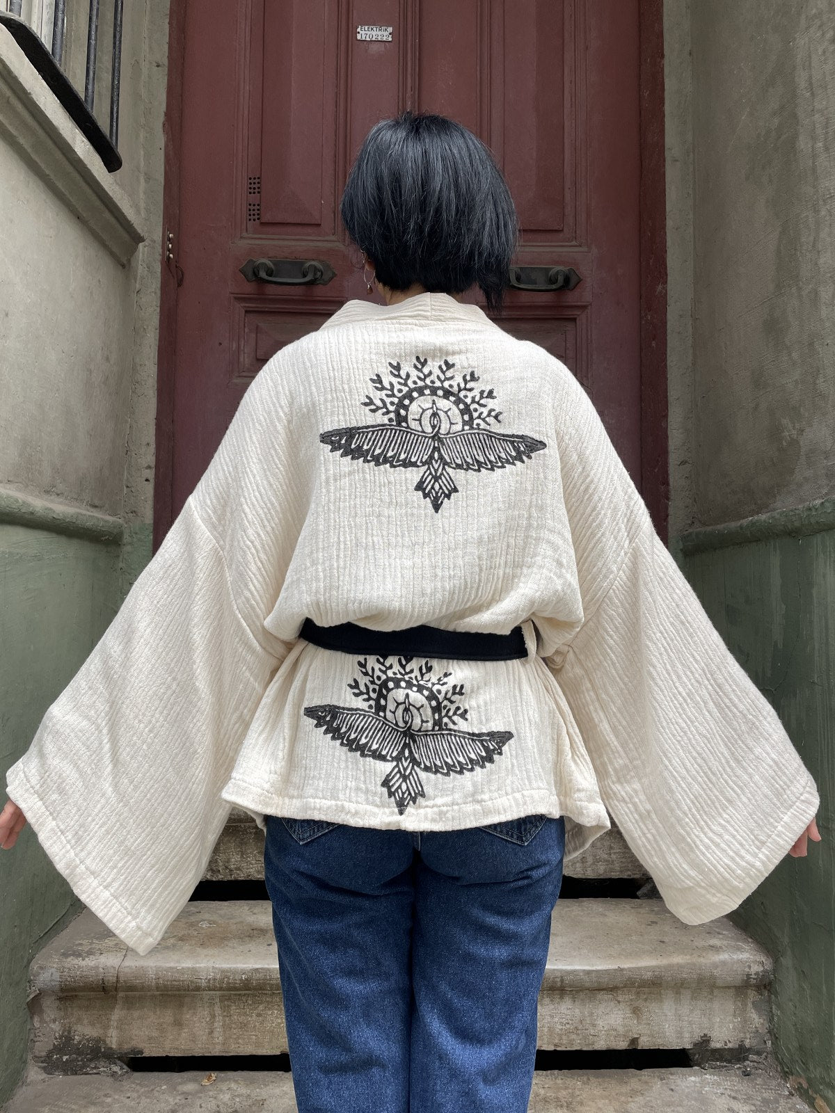 Anka Kuşu Bohem Kadın Yoga Doğal Kumaş Kimono