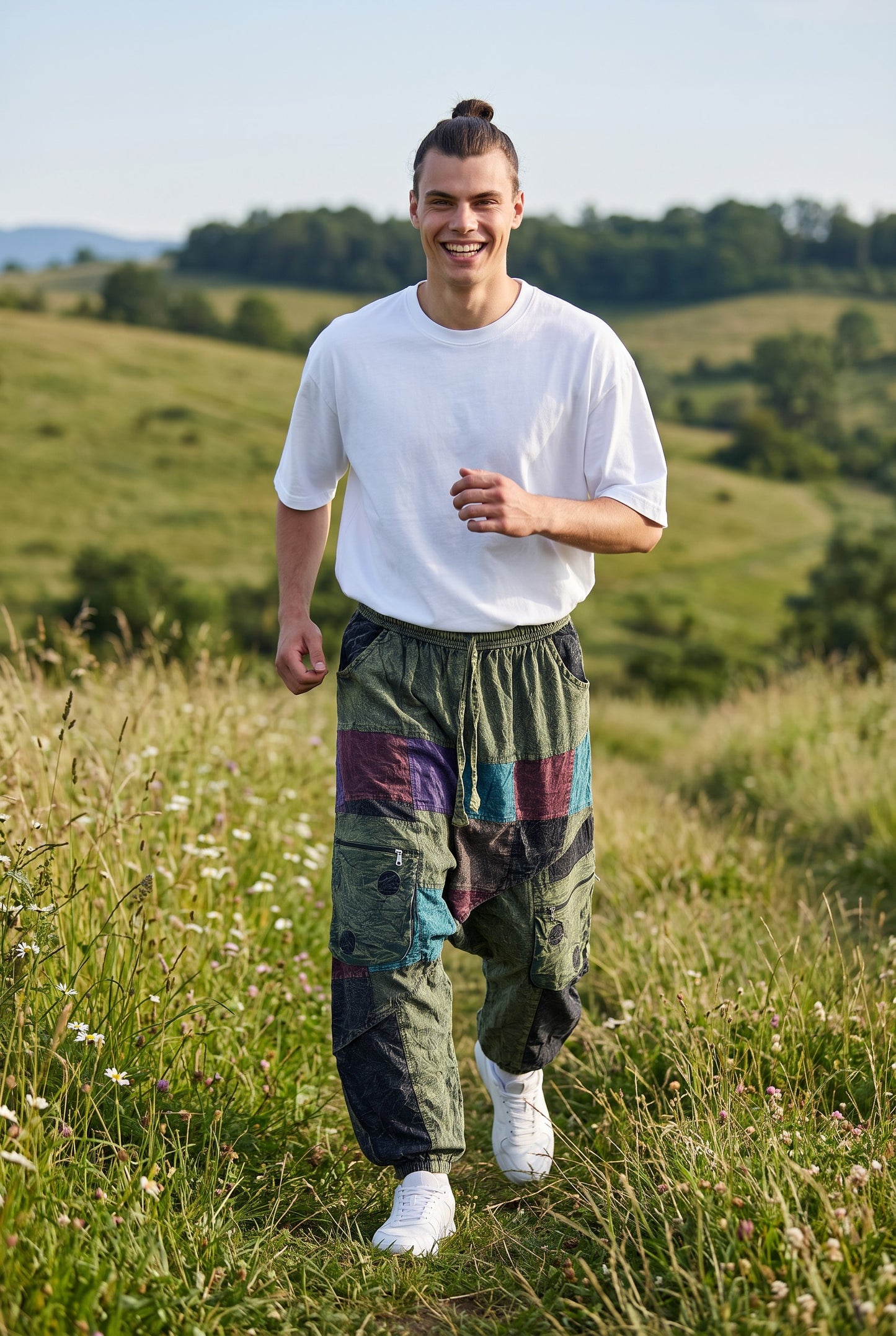 Haki Nepal Patchwork Şalvar Pantolon – Mevsimlik / Kışlık, Bol Cepli, Salaş Tasarım