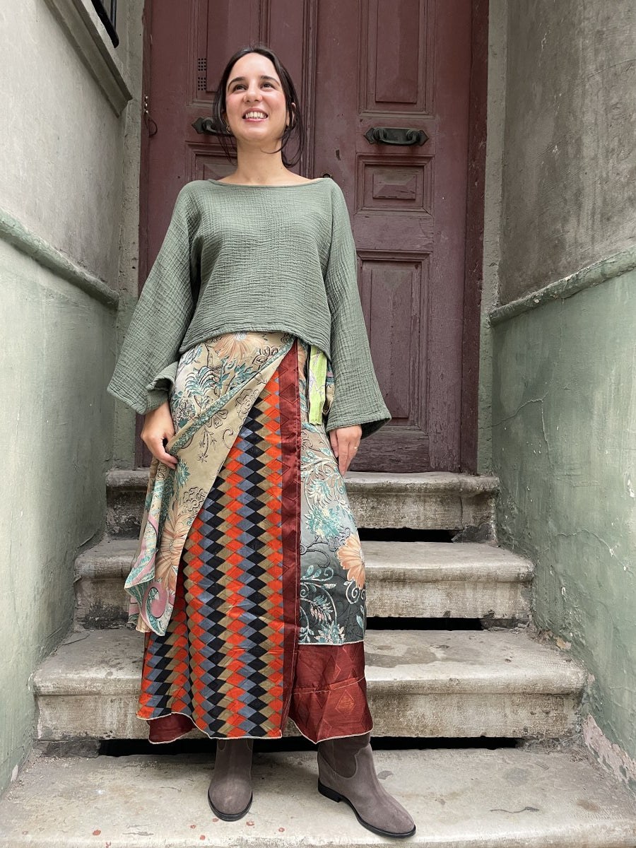 Nepal_ipek_cift_Tarafli_Baglamal_Etek_Bej_Desenli