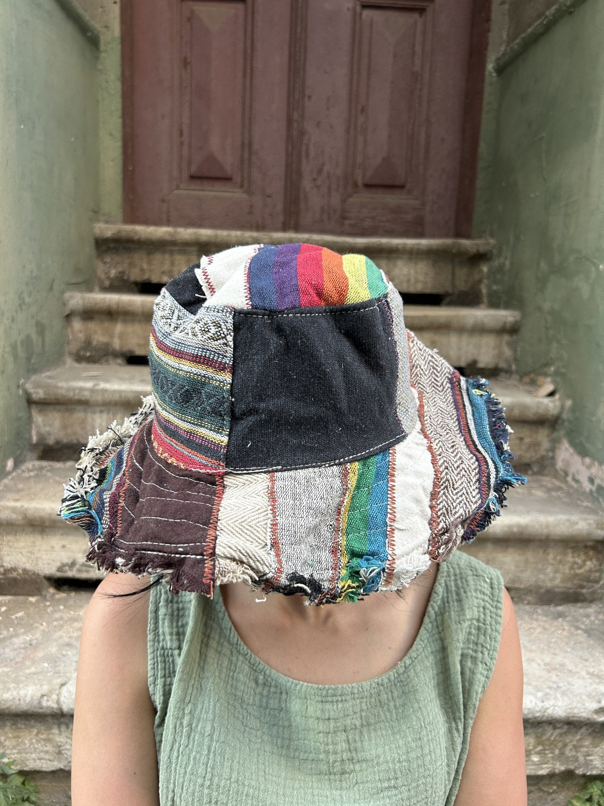 Unisex bohem Nepal patchwork şapka, festival, kamp ve günlük kullanım için ideal.
