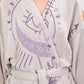 Açık Mor Bohem Kadın Göz Desenli Doğal Kumaş Kimono Bornoz Kaftan