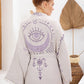 Açık Mor Bohem Kadın Göz Desenli Doğal Kumaş Kimono Bornoz Kaftan
