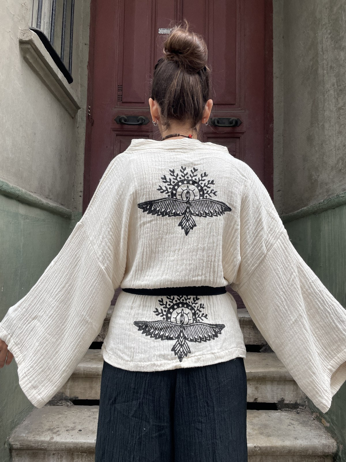 Anka Kuşu Bohem Kadın Yoga Doğal Kumaş Kimono Takım Yoga Takımı