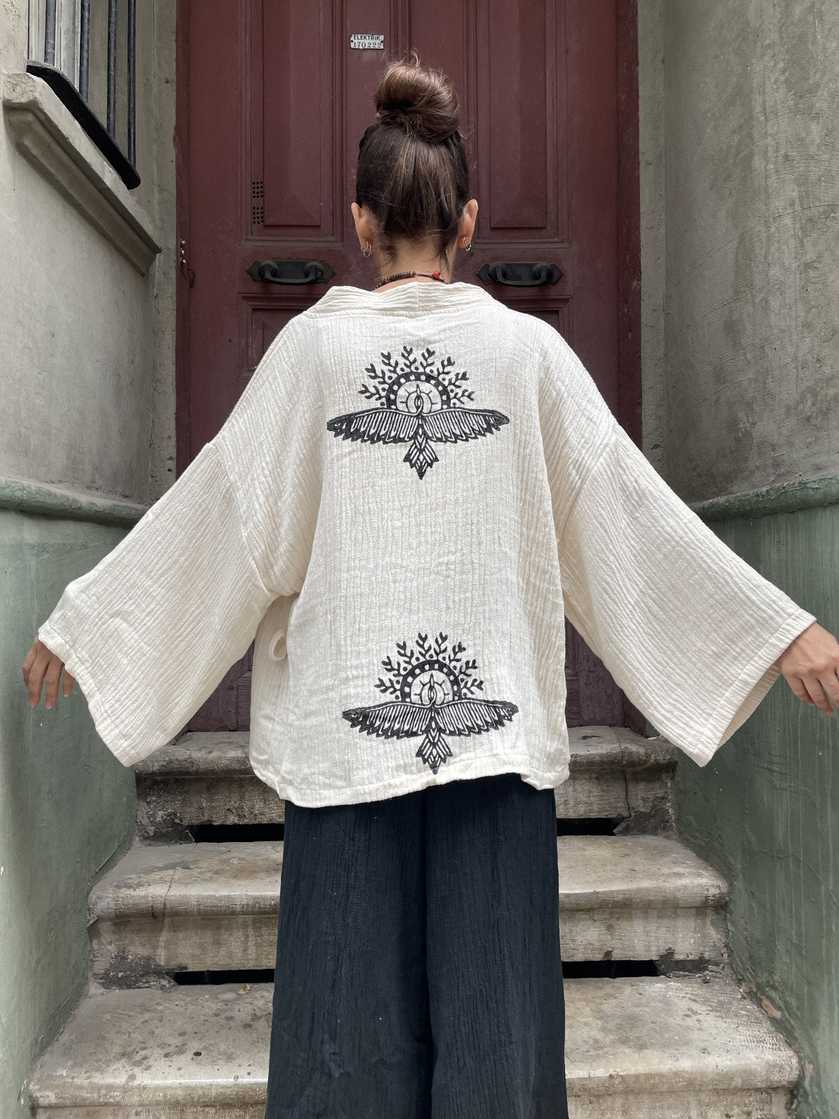 Anka Kuşu Bohem Kadın Yoga Doğal Kumaş Kimono Takım Yoga Takımı