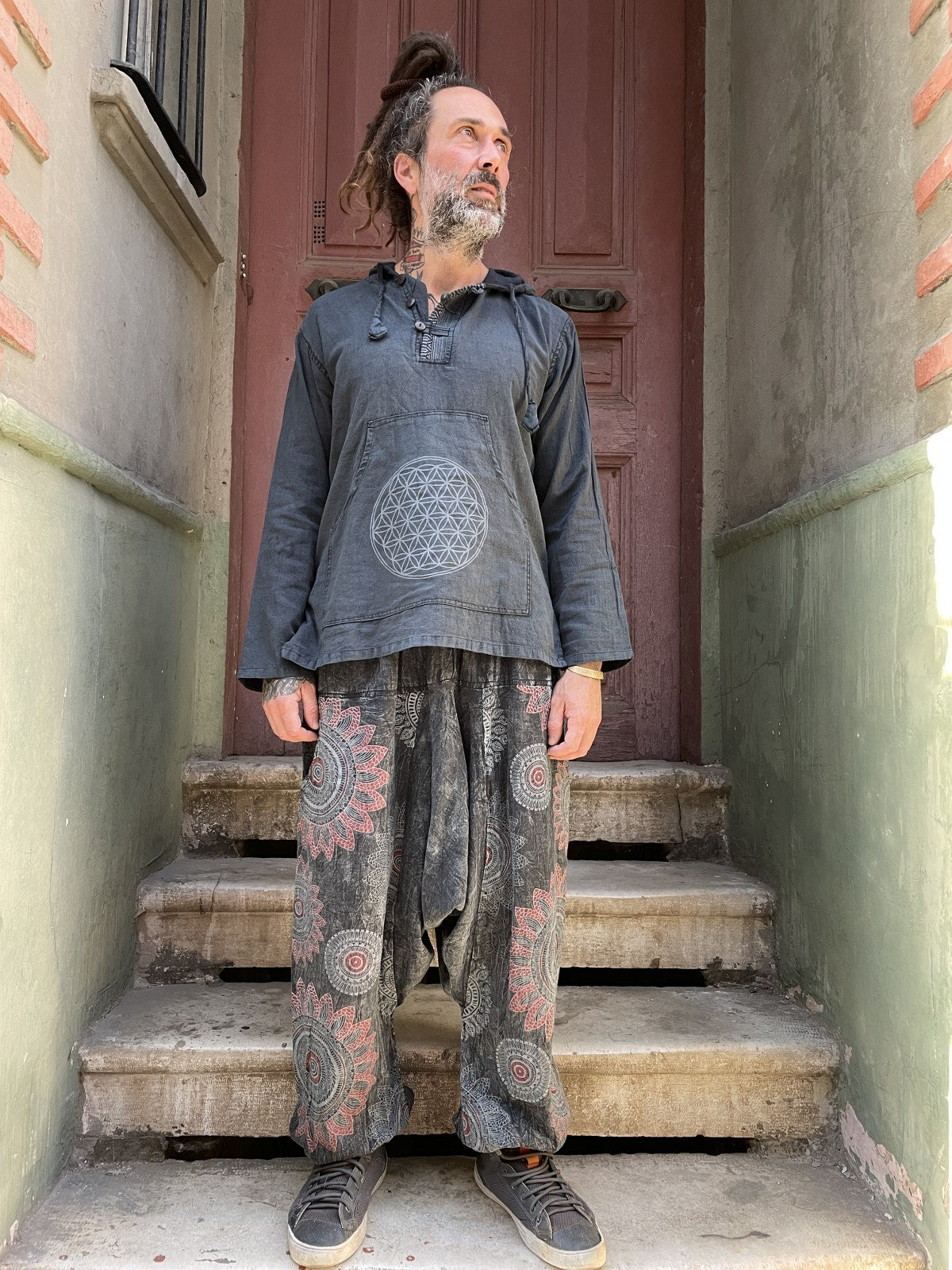 Unisex Nepal Mandala Desenli Bol Şalvar Pantolon