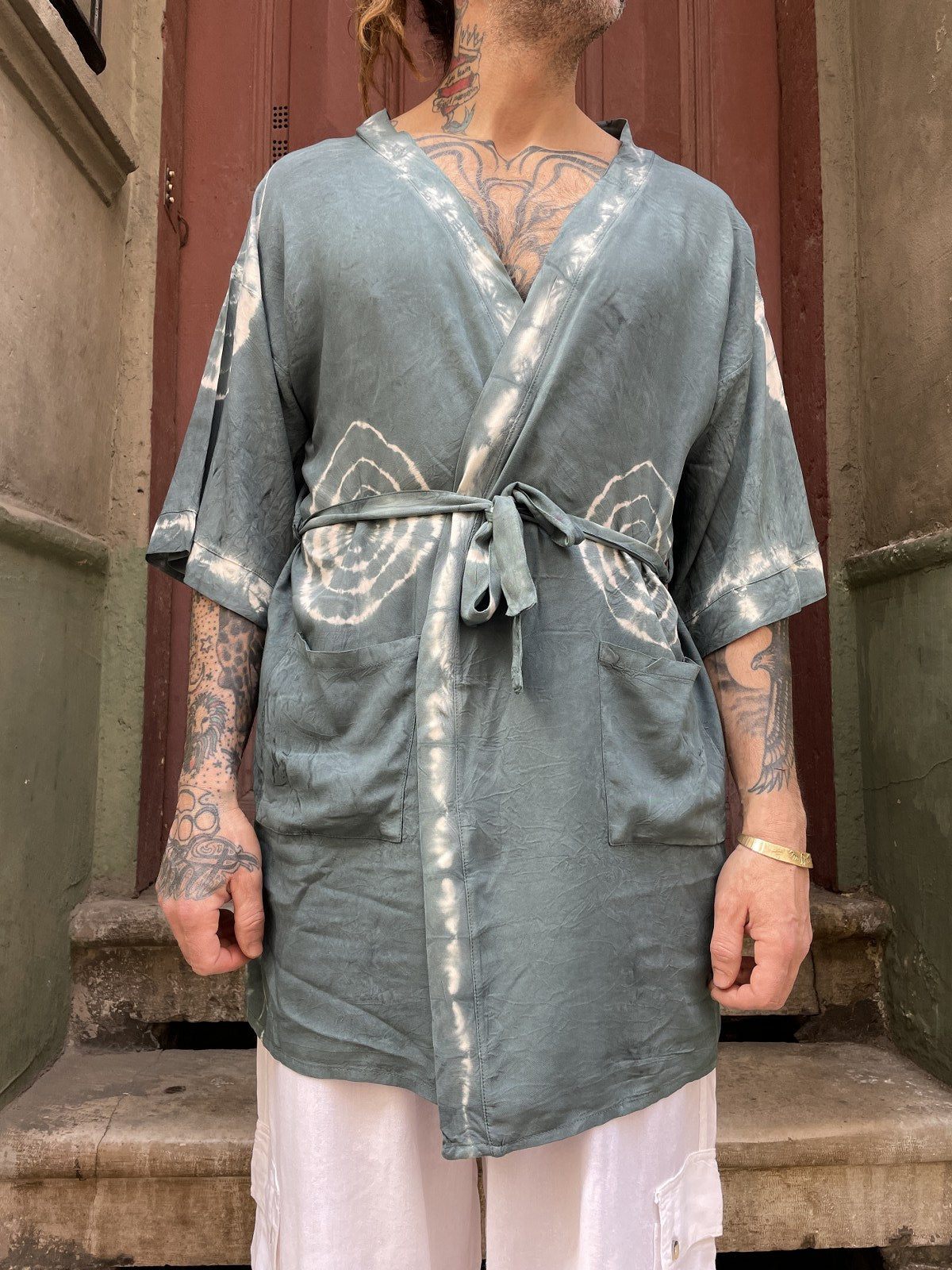 Unisex Bohem Antrasit Batik Tasarım Erkek Kimono Ceket