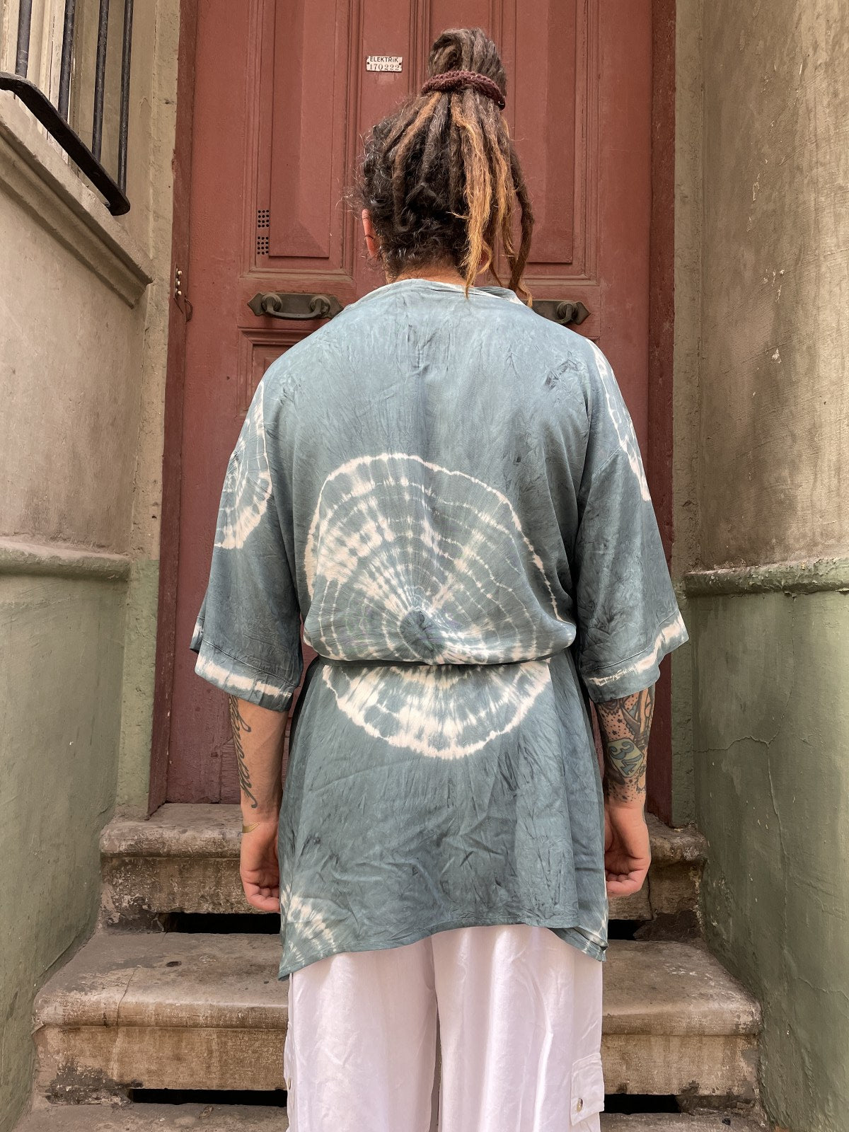 Unisex Bohem Antrasit Batik Tasarım Erkek Kimono Ceket