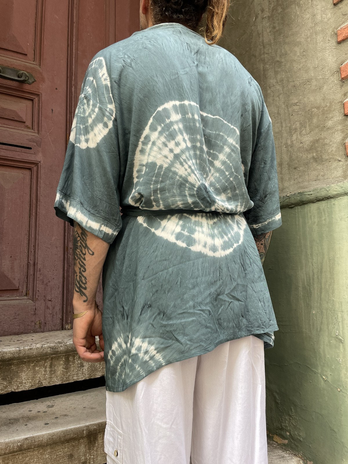 Unisex Bohem Antrasit Batik Tasarım Erkek Kimono Ceket