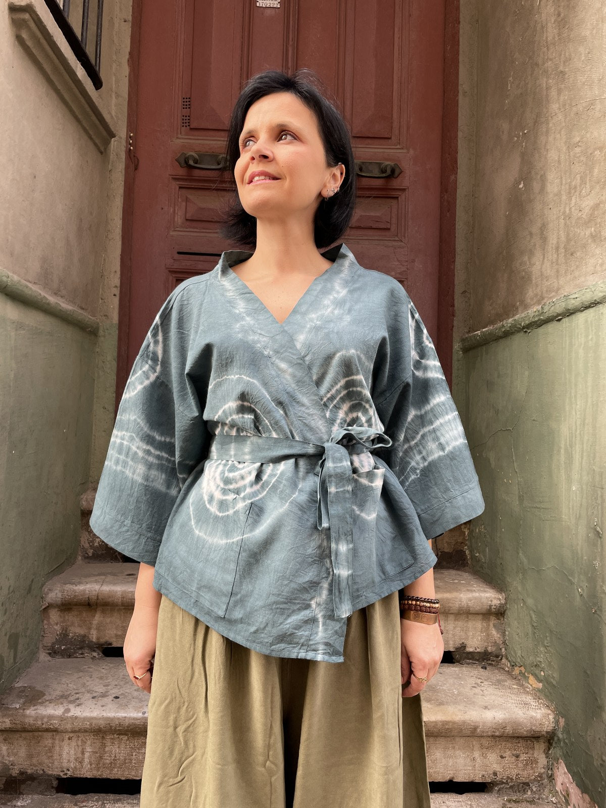 Bohem Antrasit Batik Kadın Kimono
