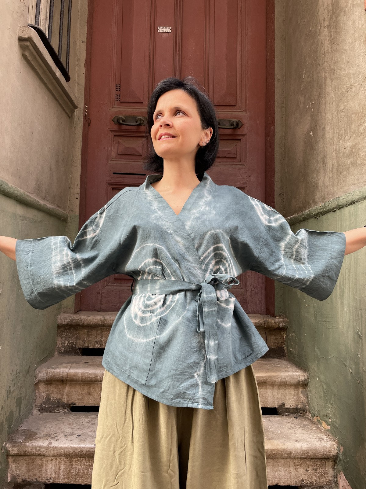 Bohem Antrasit Batik Kadın Kimono