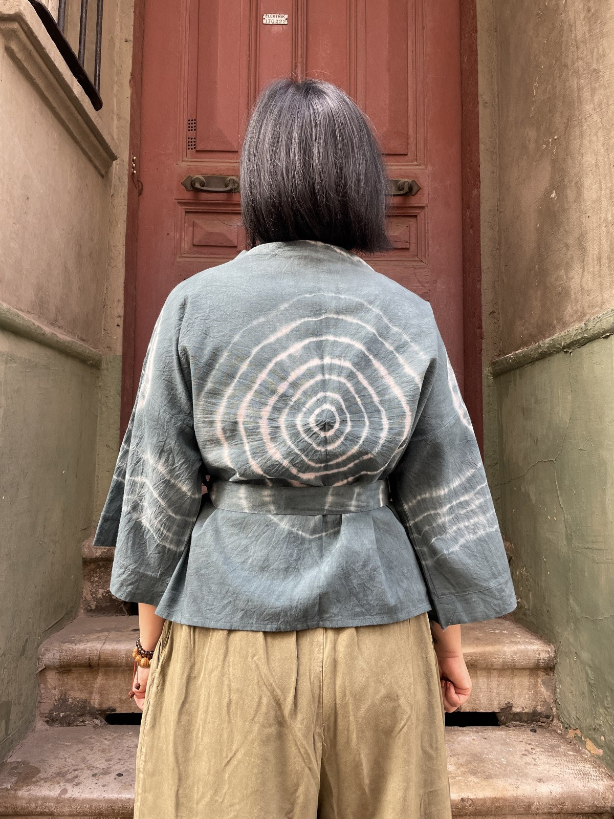 Bohem Antrasit Batik Kadın Kimono