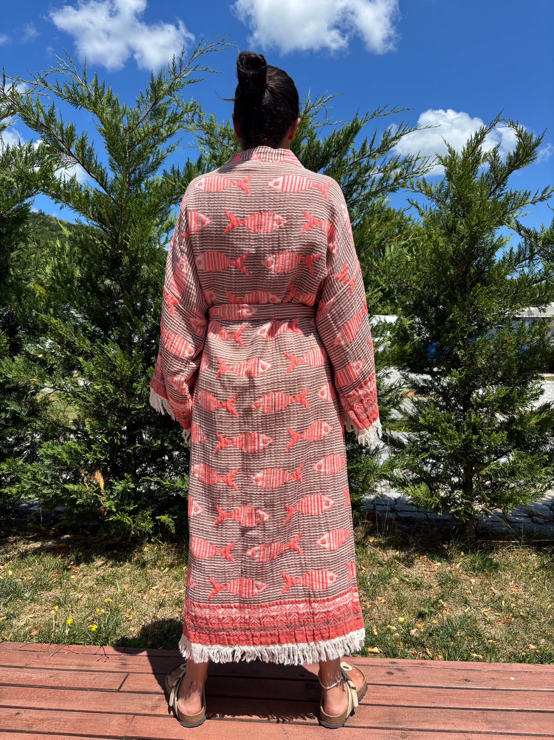Balık Desenli Unisex Pamuk Kaftan