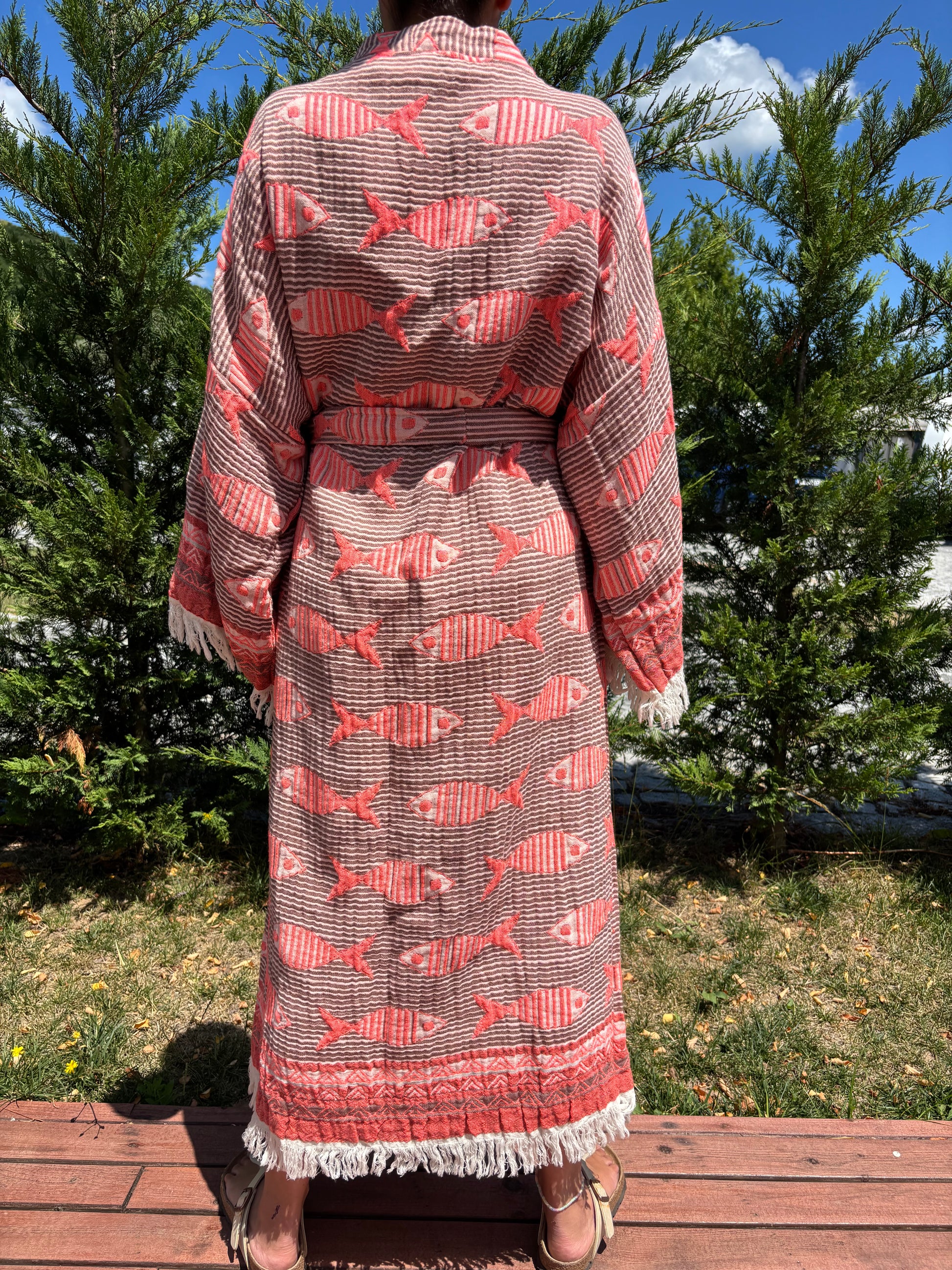 Balık Desenli Unisex Pamuk Kaftan
