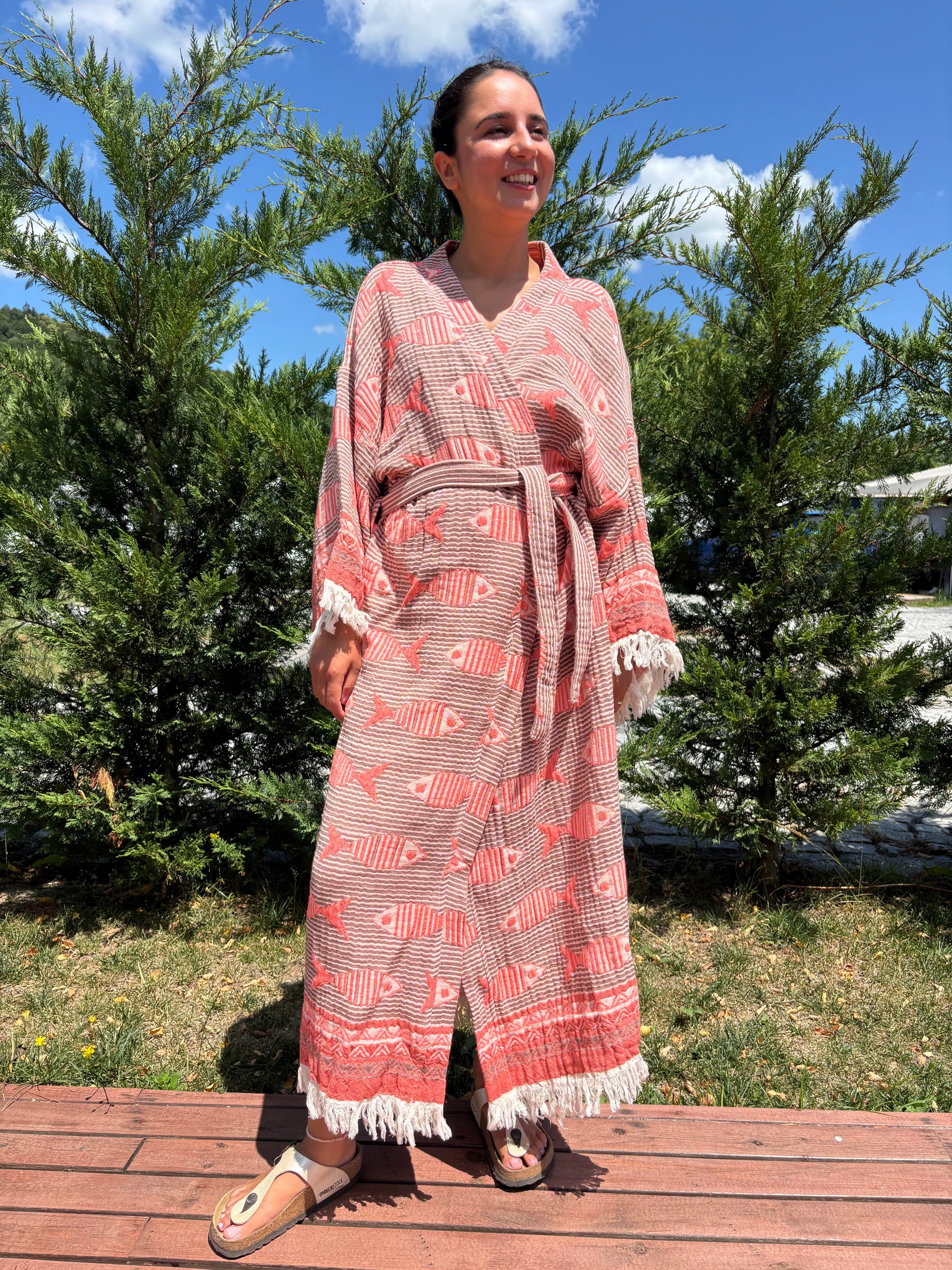 Balık Desenli Unisex Pamuk Kaftan