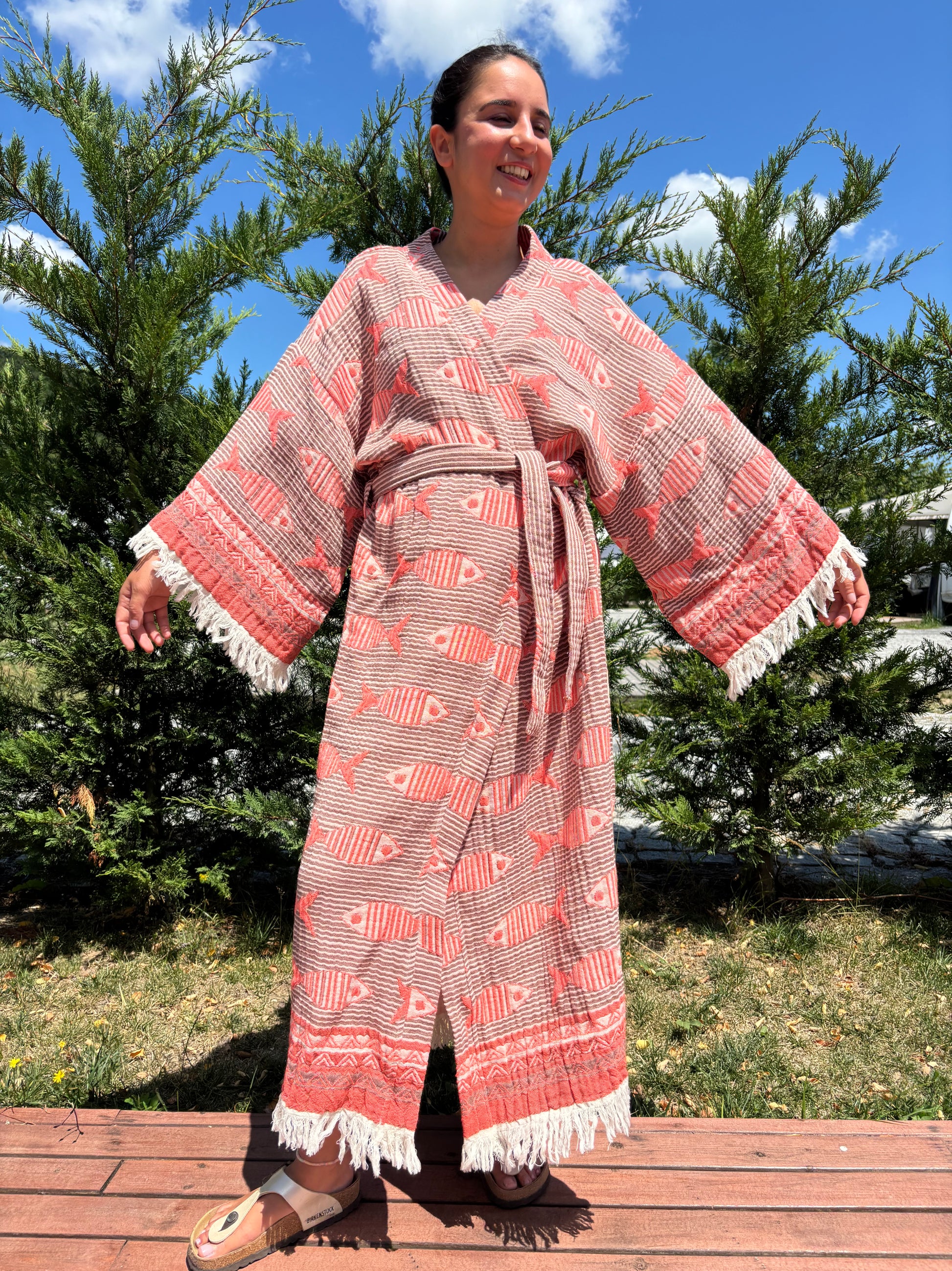 Balık Desenli Unisex Pamuk Kaftan