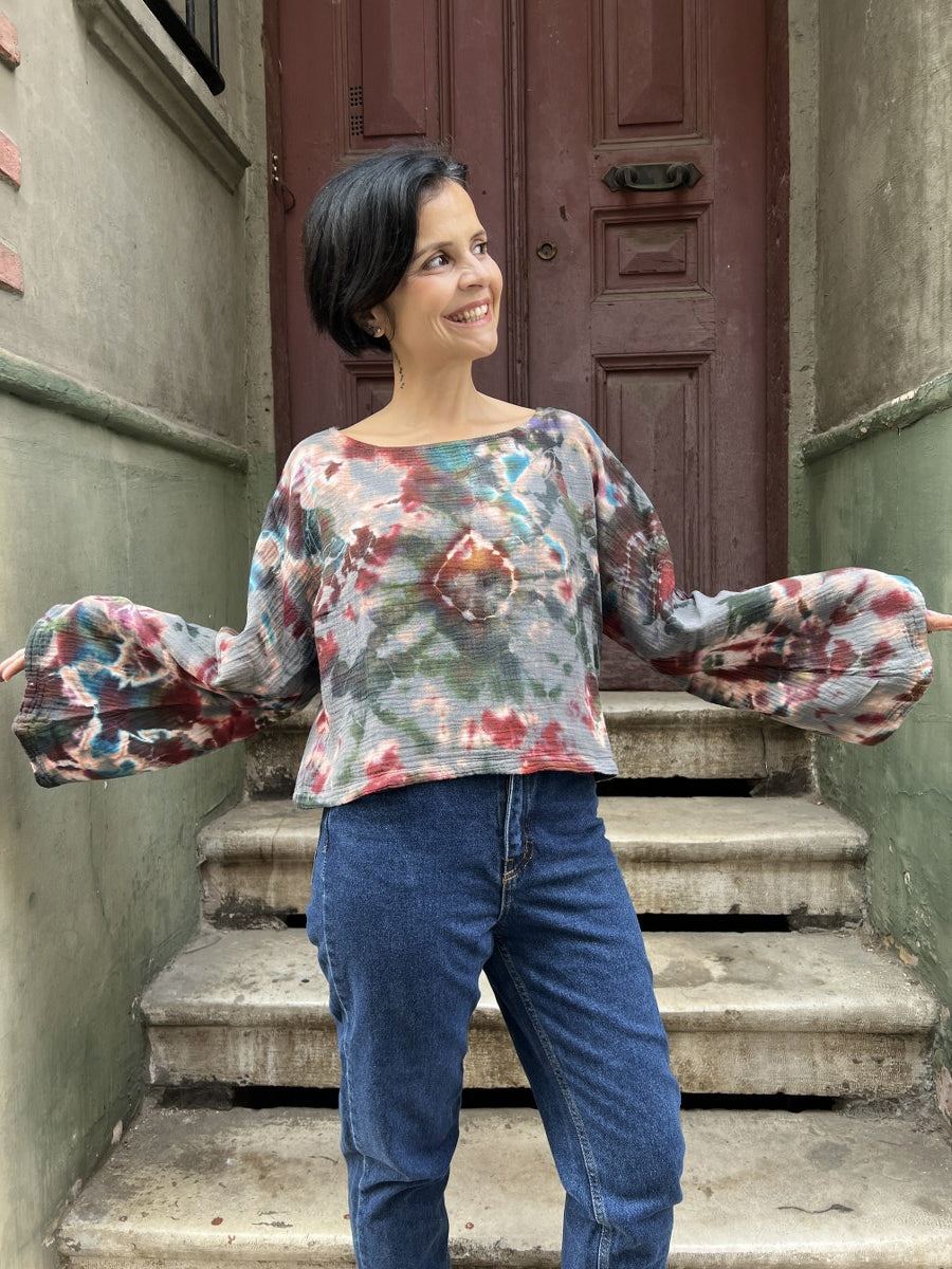 Kadın Batik Bluz Forest Bloom – El Boyaması, %100 Müslin