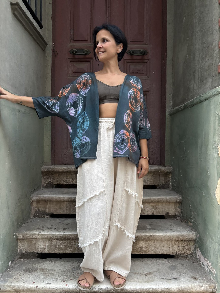 Tasarım Batik Desenli Çok Yönlü Bluz & Hırka