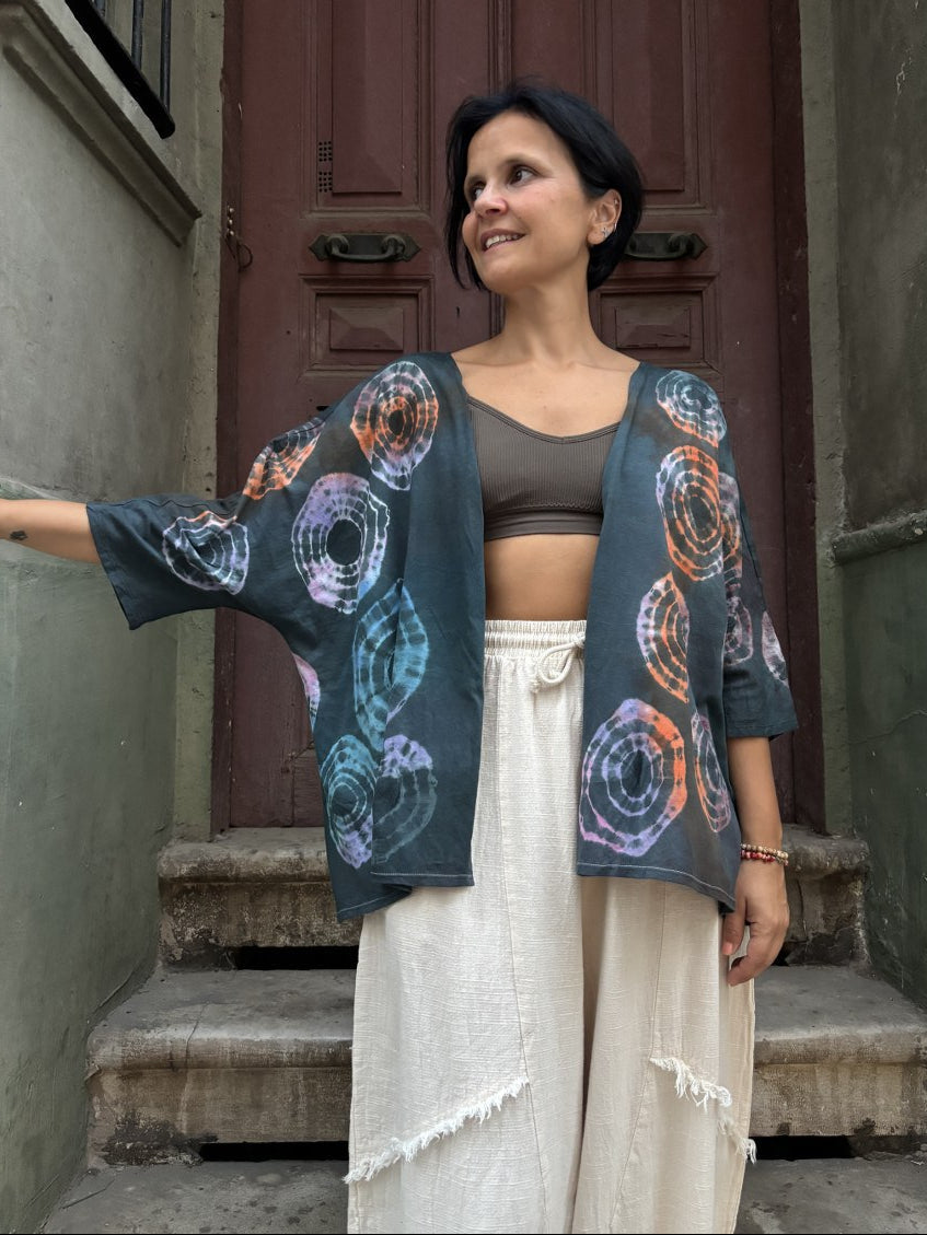 Tasarım Batik Desenli Çok Yönlü Bluz & Hırka