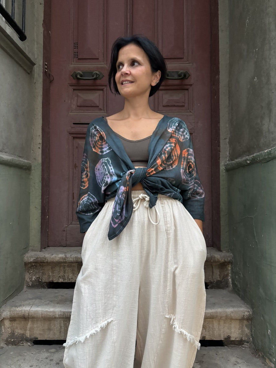 Tasarım Batik Desenli Çok Yönlü Bluz & Hırka