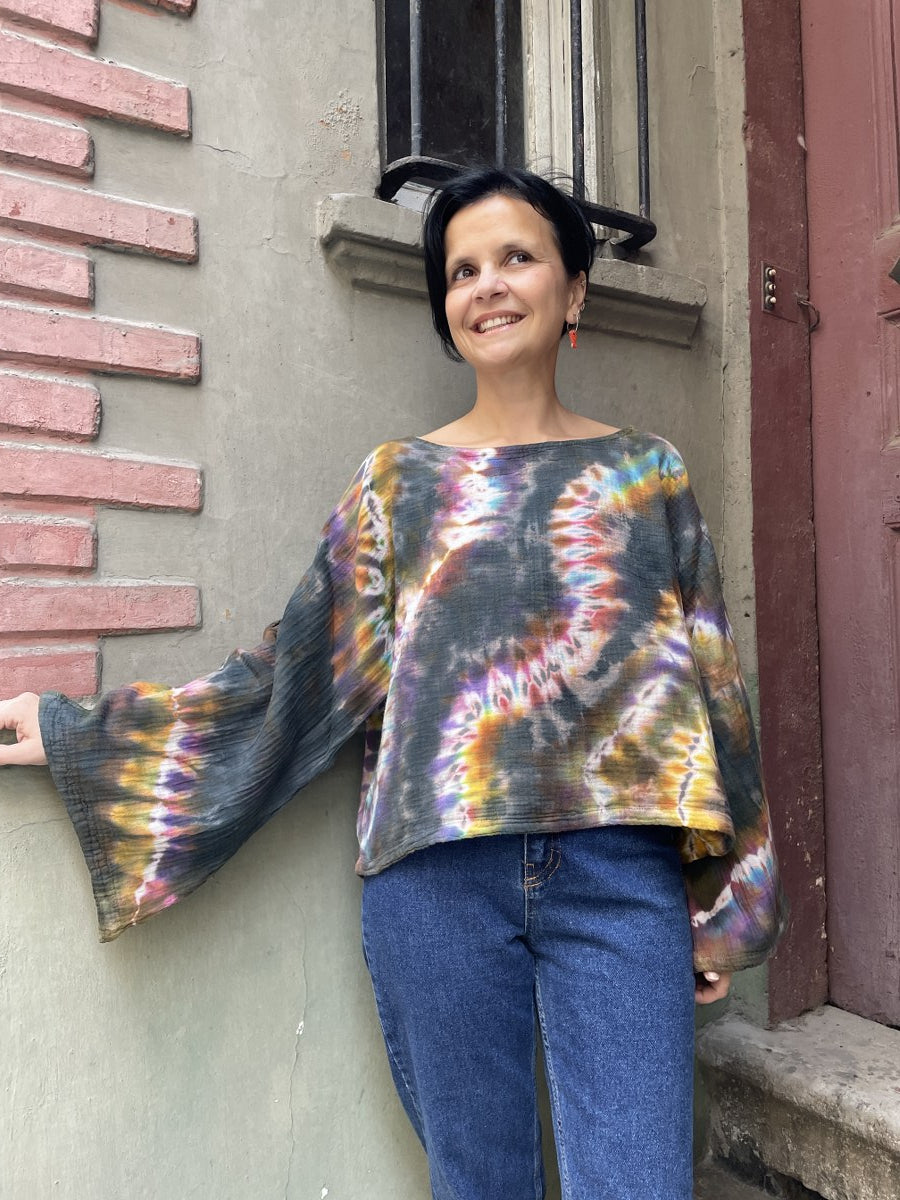 Batik Müslin Bluz – “Luna” | El Boyaması Bohem Tasarım