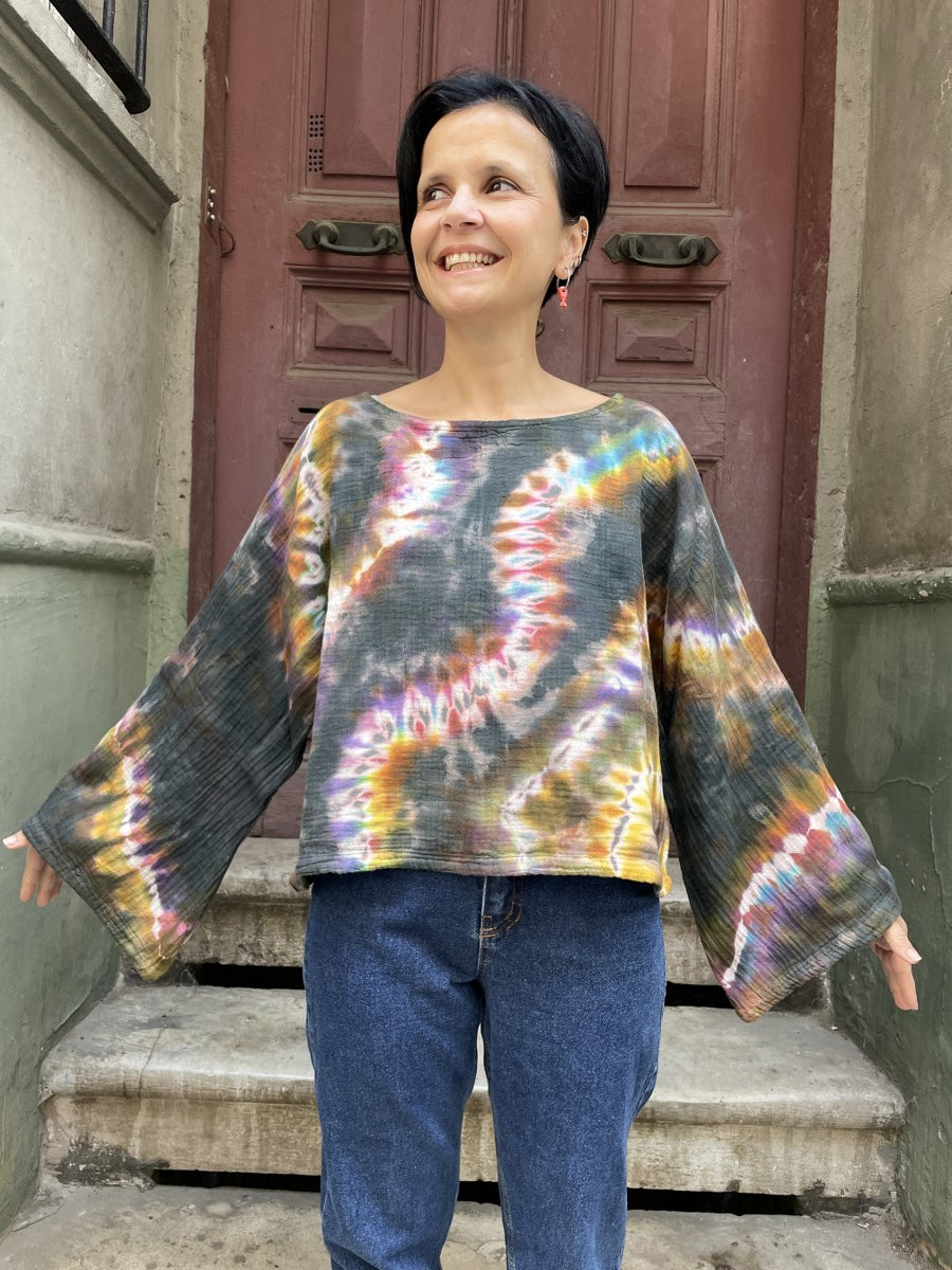 Batik Müslin Bluz – “Luna” | El Boyaması Bohem Tasarım